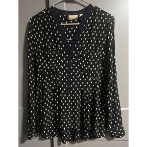 Vanessa Virginia Womens Polka Dot 1/4 Button Up Roll Up Sleeve Blouse Size US 6